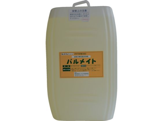 【商品説明】●油とタンパク質の汚れにも効果を発揮します。●使い続けることで配管の詰まりを解消し下水の臭いや虫の問題を軽減します。●汚れに応じて原液〜10倍で使用します。【仕様】●型番：MST-100-E●容量（L）：18　●標準希釈倍率：100　●荷姿：ポリ缶　●液性：中性●主成分：界面活性剤、溶剤、安定化剤●短ノズル付き●必要に応じて保護衣・手袋を着用し、眼に入らないよう注意してご使用ください。【備考】※メーカーの都合により、パッケージ・仕様等は予告なく変更になる場合がございます。【検索用キーワード】ヤナギ研究所油脂分解促進剤パルメイト18Lポリ缶　ヤナギケンキュウショユシブンカイソクシンザイパルメイト18Lポリカン　ヤナギ研究所化学製品　MST100E　清掃用品　衛生用品　清掃用品　洗剤クリーナー　洗剤・クリーナー　4571288639122　8550166　ヤナギ研究所　油脂分解促進剤　パルメイト　18Lポリ缶　MST−100−E　R601EP工場の床面、側溝、グリストラップの洗浄。浴槽の洗浄など。