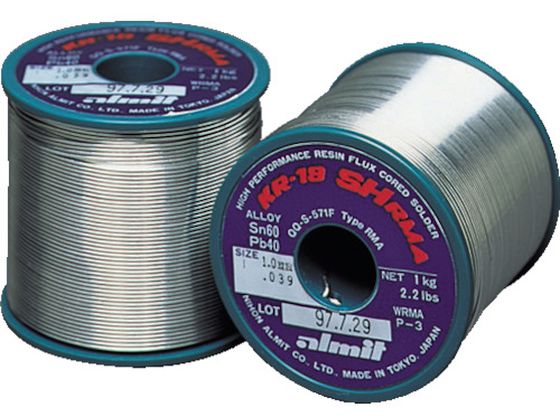 【商品説明】●RMAタイプです。●飛散防止タイプです。●フラックス残渣が透明できれいです。【仕様】●型番：KR19SHRMA-SN60-P-3-0.65MM●線径（mm）：0．65●融点：183〜190℃　●フラックス：MIL−RMA級●合金組成（すず：60％、鉛：40％）【備考】※メーカーの都合により、パッケージ・仕様等は予告なく変更になる場合がございます。【検索用キーワード】アルミット鉛入りやに入りはんだKR−19SHRMA0．65mm　アルミットKR−19SHRMA　アルミット半田　KR19SHRMASN60P30．65MM　電子機器　はんだ用品　はんだ　糸はんだ　4942512100594　2151154　アルミット　鉛入りやに入りはんだ　KR−19　SH　RMA　0．65mm　KR19SHRMA−SN60−P−3−0．65MM　R898FWロボットはんだ付け作業などに最適。