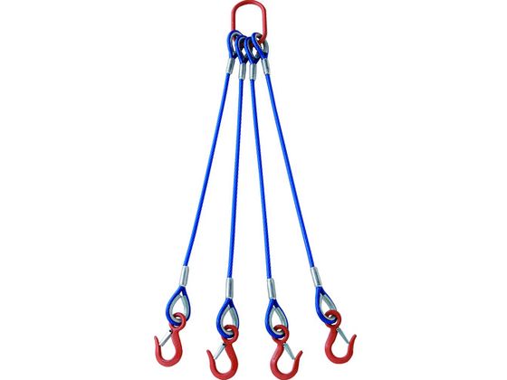 【お取り寄せ】4本吊玉掛ワイヤーロープスリングカラー被覆アルミロック 青1.5M ワイヤー スリング 吊具 バランサー 物流 作業