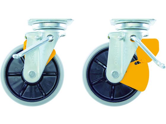 【お取り寄せ】TRUSCO プレス製ナイロンホイールウレタンキャスター 自在 右ブレーキサインプレー