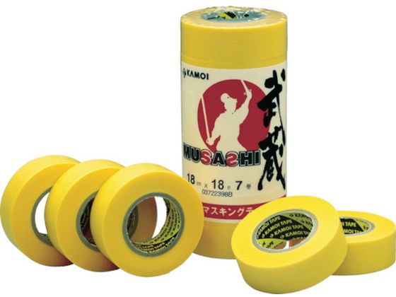 【商品説明】●シャープな見切りと強力な重ね貼り性能を兼ね備えた二刀流テープです。●コストパフォーマンスに優れています。●直線にはもちろん、曲線にもしっかり貼れます。【仕様】●型番：MUSASHIJAN-30●入数：4巻●色：イエロー　●幅（mm）：30　●長さ（m）：18　●厚さ（mm）：0．09●粘着力：2．43N／10mm　●引張強度：38．7N／10mm　●連続使用温度：100℃（30分）　●手で切断可能●基材：和紙　●粘着剤：アクリル系【備考】※メーカーの都合により、パッケージ・仕様等は予告なく変更になる場合がございます。【検索用キーワード】カモ井和紙マスキングテープ武蔵30mm幅（4巻入）　カモイワシマスキングテープムサシ30mmハバ4カンイリ　カモ井テープ　MUSASHIJAN30　梱包用品　テープ用品　マスキングテープ　マスキングテープ車輌塗装用　4971910162859　3913376　カモ井　和紙マスキングテープ　武蔵　30mm幅　（4巻入）　MUSASHIJAN−30　RPUP_02　R6459Y車輌、工業向けの塗装用。