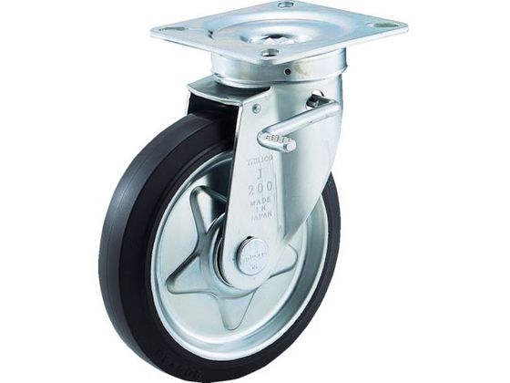 【レビュー投稿で100円OFFクーポン】【お取り寄せ】TRUSCO αプレス製ゴムキャスター 自在ダブルストッパー付 Φ200 TJB-200C キャスター 筐体 機構部材 金物