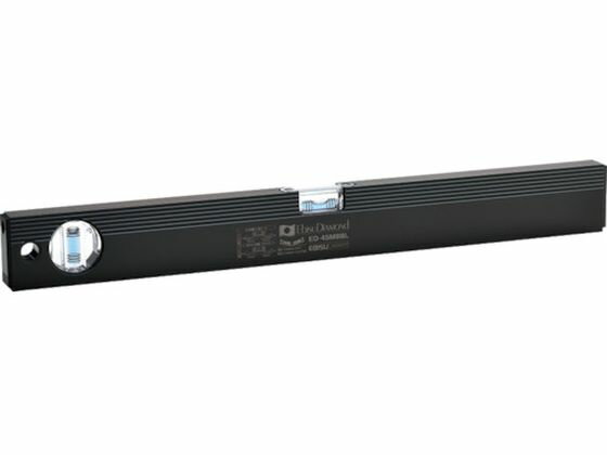 【商品説明】●樹脂製フラット型サイドキャップ付で建材等を傷つけません。●水平気泡管は拡大レンズ付きで大変見やすく、精度調整機構付で便利です。●測定基準面がV溝付でパイプ等の測定ができます。●6本線気泡管は1／100と2／100勾配の測定ができます。●垂直気泡管は精度調整機構付で便利です。●磁石付で鉄骨工事・プラント工事に便利です。【仕様】●型番：ED-45MBBL●長さ（mm）：450　●高さ（mm）：51　●厚さ（mm）：19．5　●マグネット：2ヵ所　●色：ブラック　●気泡管色：ブルー　●感度：0．35mm／m＝0．0201°　●精度：±1．00mm／m＝±0．0573°●本体：アルミ合金押出材硬化処理　●気泡管：アクリル樹脂（PMMA）【備考】※メーカーの都合により、パッケージ・仕様等は予告なく変更になる場合がございます。【検索用キーワード】エビスダイヤモンド磁石付ベーシックレベルブラック450mmブラック　ブルー　エビスダイヤモンドジシャクツキベーシックレベルブラック450mmブラック　ブルー　エビスダイヤモンド水平器　ED45MBBL　測定用品　計測用品　測量用品　水平器　アルミ製水平器　4950515112858　4850556　エビスダイヤモンド　磁石付ベーシックレベルブラック　450mm　ブラック　ブルー　ED−45MBBL　R4655G水平・垂直の測定に。