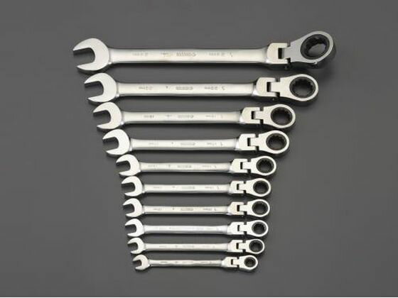 【楽天スーパーSALE限定★ポイント2倍＆2,000円クーポン】【お取り寄せ】エスコ ラチェット片目片口スパナ 首振型 10本組 EA684RC-1 スパナ レンチ プーラー 作業用品 工具