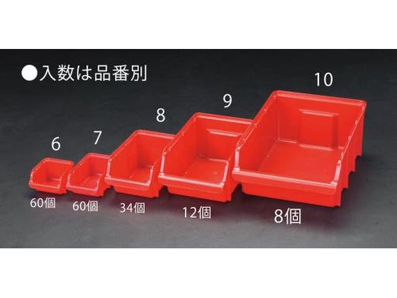 【お取り寄せ】エスコ パーツトレー 重ね置型 赤 60個 103×115×74mm