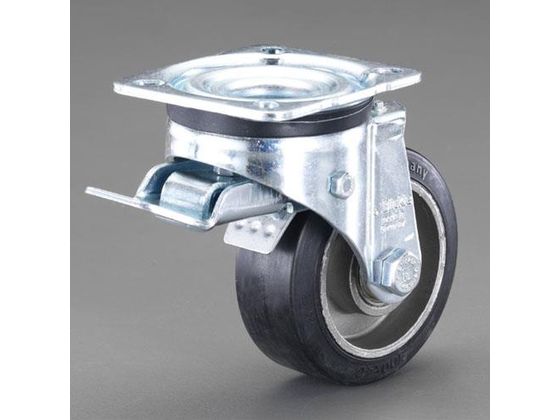 【仕様】●仕様：自在車輪（前ストッパー付き）●材質：金具：スチール、車輪：ソリッドラバー●車輪径×幅：125×40mm●全高：155mm●耐熱温度：−25〜80℃●耐荷重：250kg●車輪は高荷重・ハイスピードでの使用に耐えられるボールベアリング仕様●防振性と耐荷重に優れ、高い走行性を発揮します●自在旋回部内にボールベアリング仕様の自在取付け金具●プレート取付け型●サイズによってホイールの形状は異なります【備考】※メーカーの都合により、パッケージ・仕様等は予告なく変更になる場合がございます。【検索用キーワード】エスコ　ESCO　えすこ　125mmキャスター(自在金具・前輪ブレーキ付)　キャスター自在金具前輪ブレーキ付125mm　荷造・包装用品、運搬具、キャスター　運搬車用キャスター(Blickle)　梱包&作業　作業用品　台車　はしご　運搬車用キャスター　EA986JF-125　EA986JF125　4518340794498　R3761L防振性と耐荷重にも優れ、高い走行性があります
