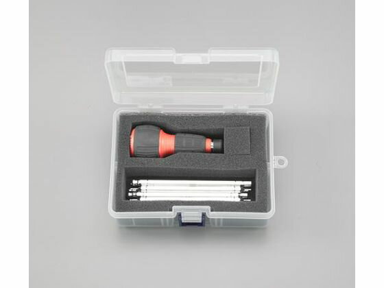 【仕様】●【セット内容】：9点セット●ラチェットハンドル：95mm●ハンドル六角対辺：1／4”●Hexビット：1．5・2・2．5・3・4・5・6mm●ビット全長：125mm●樹脂ケース付●【パワーグリップドライバーハンドル（ラチェット式）特長】●ビット差し込み時、ハンドル内部の六角面としっかり面接触するので、ビットとハンドル部のがたつきがありません●手の平に収まり力の掛けやすい大きなパワーグリップ形状で確かなトルク伝達を実現！●山数60のギヤを内蔵！6°の送り角がスムーズな作業効率を実現！●ハンドル後端部に「締める・緩める」がわかりやすく表記されており、切り替え確認が容易●ギア部は高強度、高性能の為本締めが可能【備考】※メーカーの都合により、パッケージ・仕様等は予告なく変更になる場合がございます。【検索用キーワード】エスコ　ESCO　えすこ　1.5-6.0mm[Hexagon]ドライバーセット(ラチェット式)　Hexagonドライバーセットラチェット式1.5-6.0mm　ドライバー、ビット、インパクトドライバー、六角棒レンチ　差替式ドライバー(ESCO)　作業用品・工具　作業用品・工具　ドライバー・六角棒レンチ　差替式ドライバー　EA564AL-7A　EA564AL7A　4548745523775　RPUP_02　R7521Lすぐに使えるドライバーハンドル＆ビットのオリジナルセット！樹脂ケース付で持ち運びラクラク！
