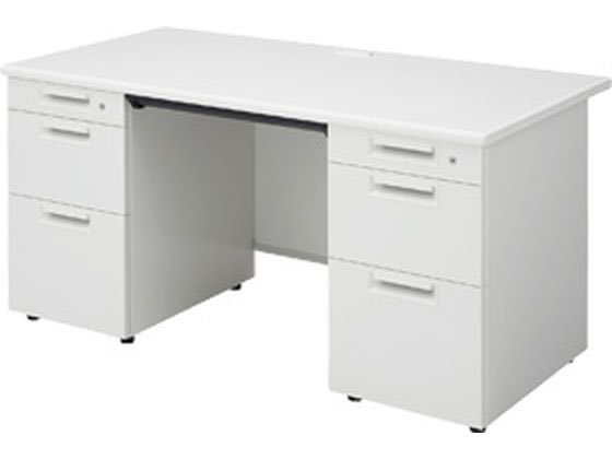 Kneehole Desk - 【レビュー投稿で100円OFFクーポン】【メーカー直送】プラス SH 両袖机 W1400×D700 SH-N147D-33 白／白【代引不可】【お客様組立】両袖机 スチールデスク ワゴン オフィスデスク 事務机 オフィス家具