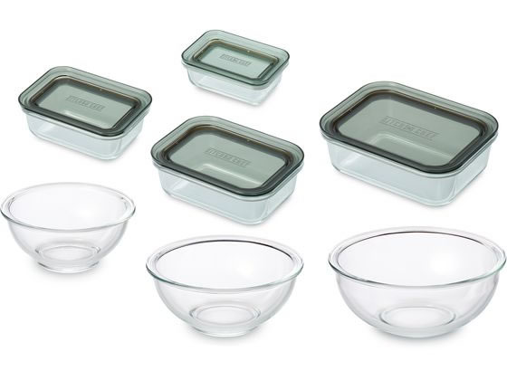 【レビュー投稿で100円OFFクーポン】【お取り寄せ】アイリスオーヤマ 耐熱ガラス容器 7点セット クリアブラック TGS-7S 小型コンテナー 保存 保管グッズ キッチン消耗品