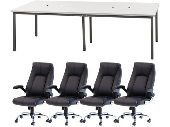 【メーカー直送】Netforce フリーアドレスデスクロイズチェアセット 4人用 WH/BK【代引不可】【お客様組立】幅 フリーアドレスデスク オフィスデスク 事務机 オフィス家具