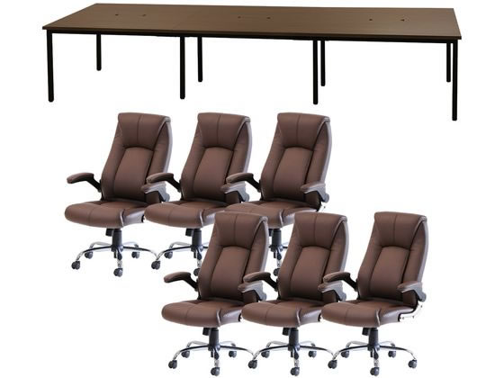 【マラソン限定★ポイント2倍】【メーカー直送】Netforce フリーアドレスデスクロイズチェアセット 6人用 WN／BR【代引不可】【お客様組立】幅 フリーアドレスデスク オフィスデスク 事務机 オフィス家具