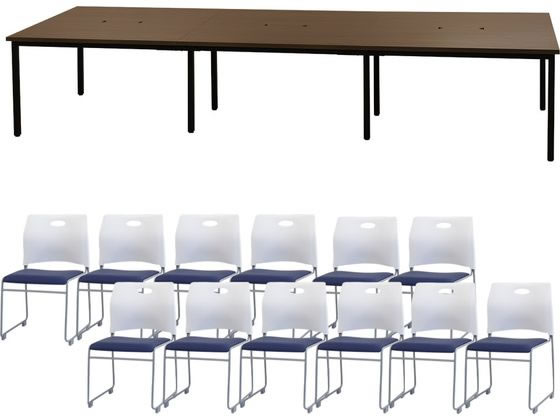 【マラソン限定★ポイント2倍】【メーカー直送】Netforce フリーアドレスデスクRAPスタッキングチェアセット 12人 WN／NV【代引不可】【お客様組立】幅 フリーアドレスデスク オフィスデスク 事務机 オフィス家具