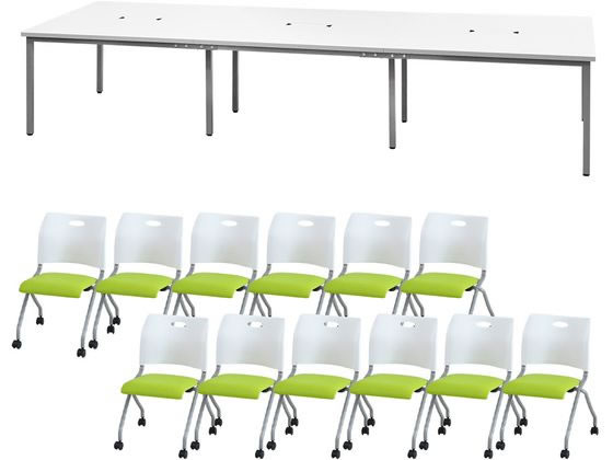 【マラソン限定★ポイント2倍】【メーカー直送】Netforce フリーアドレスデスクRAPネスティングチェアセット 12人 WH／GN【代引不可】【お客様組立】幅 フリーアドレスデスク オフィスデスク 事務机 オフィス家具