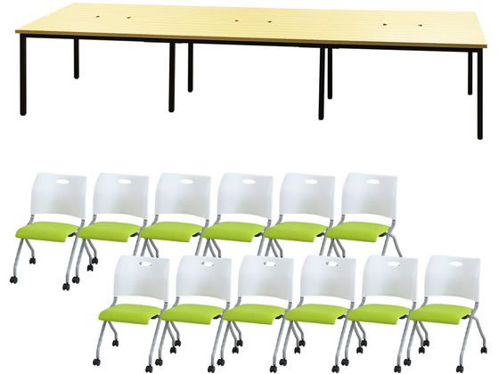 【マラソン限定★ポイント2倍】【メーカー直送】Netforce フリーアドレスデスクRAPネスティングチェアセット 12人 NA／GN【代引不可】【お客様組立】幅 フリーアドレスデスク オフィスデスク 事務机 オフィス家具