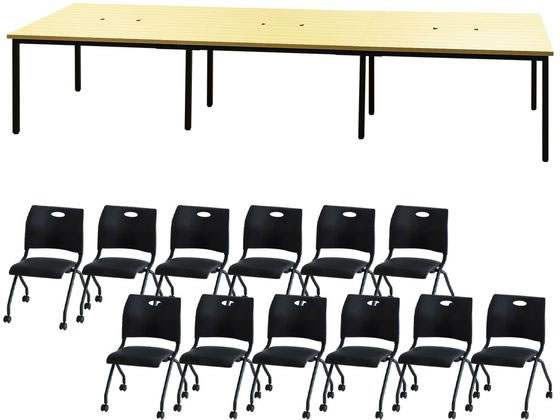 【マラソン限定★ポイント2倍】【メーカー直送】Netforce フリーアドレスデスクRAPネスティングチェアセット 12人 NA／BK【代引不可】【お客様組立】幅 フリーアドレスデスク オフィスデスク 事務机 オフィス家具