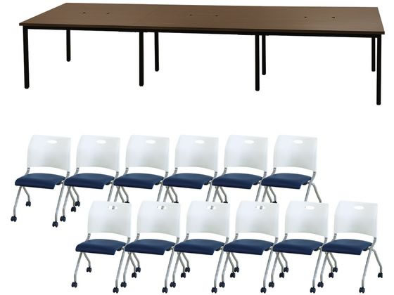 【スーパーDEAL ポイント10％バック】【メーカー直送】Netforce フリーアドレスデスクRAPネスティングチェアセット 12人 WN/NV【代引不可】【お客様組立】《12/26(木)10:00〜1/8(水)9:59》