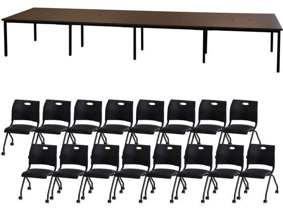 【マラソン限定★ポイント2倍】【メーカー直送】Netforce フリーアドレスデスクRAPネスティングチェアセット 16人 WN／BK【代引不可】【お客様組立】幅 フリーアドレスデスク オフィスデスク 事務机 オフィス家具