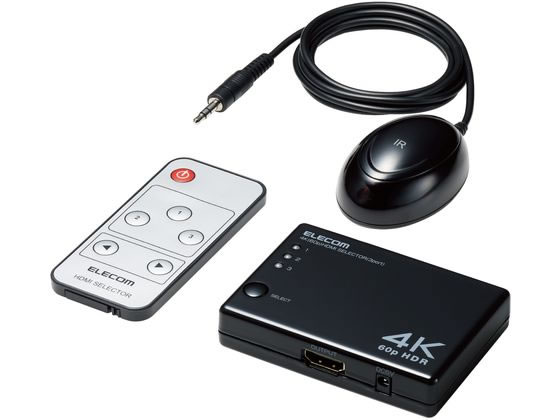 【お取り寄せ】エレコム HDMI切替器 3ポート 4K60Hz HDMI2.0b DH-SW4KA31BK 配線