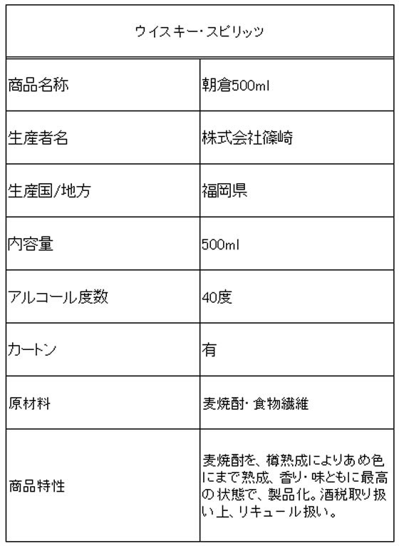 【お取り寄せ】福岡 篠崎/朝倉 40度 500ml