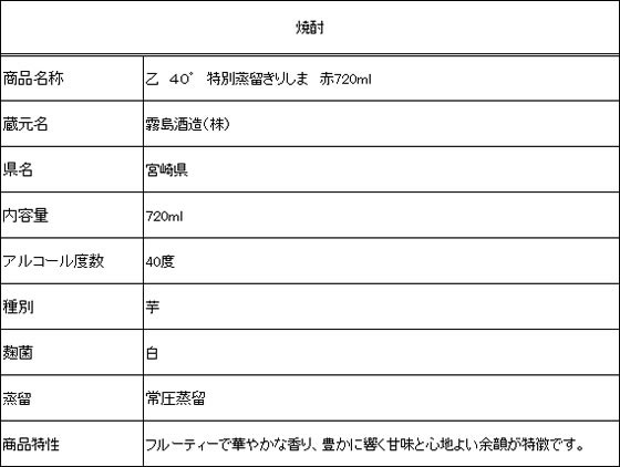 【お取り寄せ】宮崎 霧島酒造/特別蒸留 きりしま 赤 40度 720ml