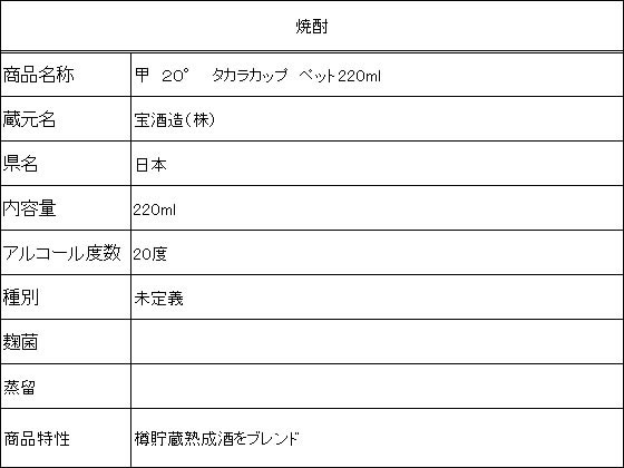 【お取り寄せ】宝酒造/タカラカップ 20度 ペット 220ml