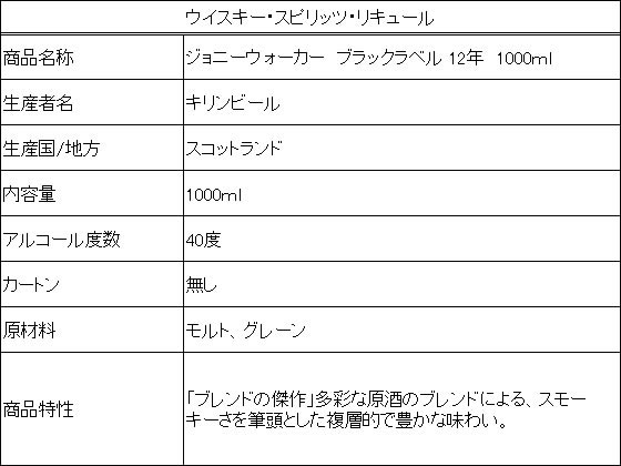【お取り寄せ】キリンビール ジョニーウォーカー ブラックラベル 12年 1000ml
