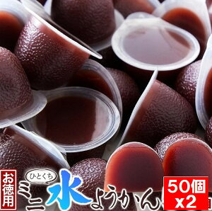 1個当り1280円x2個セット ひとくち ミニ水ようかん 50個x2 なめらかな口あたりと喉越しの良さ!!【お徳用】賞味期限2025年8月