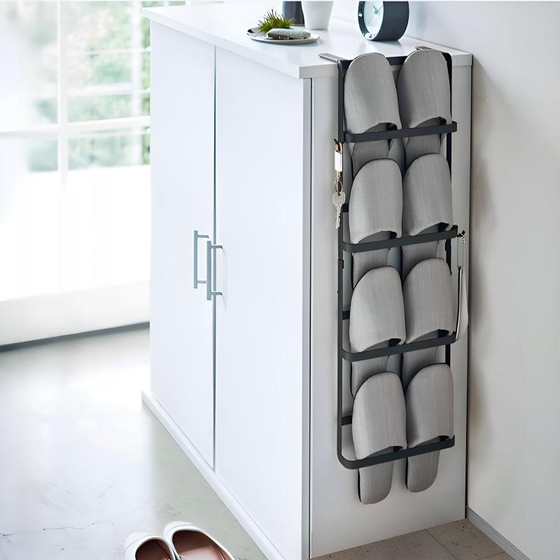 [ahomeone]壁掛けスリッパラック 4段 玄関収納 引っ掛け式 シューズラック 取り付け簡単 穴開け不要 省..