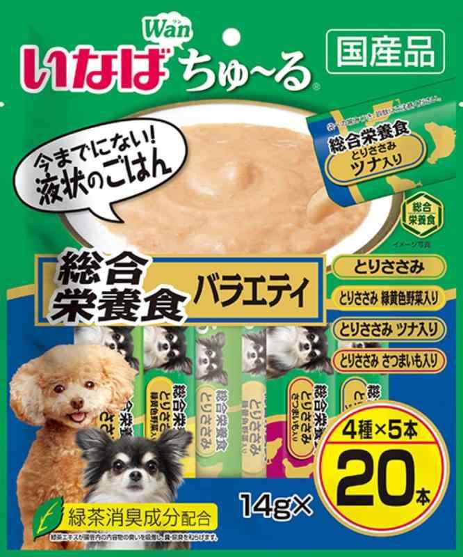 いなば ちゅ~る 総合栄養食バラエティ 20本本体サイズ (幅X奥行X高さ) :30×3×28cm本体重量:0.28kg原産国:日本