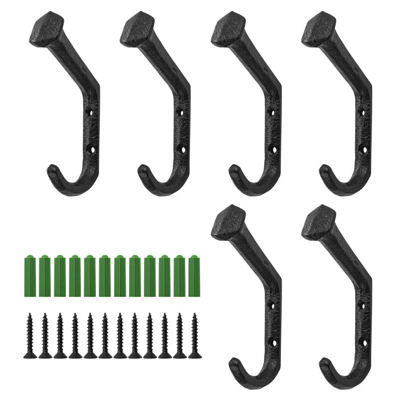 MrMrKura アイアン フック 黒 ブラケット アンティーク 鋳鉄製 曲げ釘 コートフック 玄関 ハンガーフック 壁掛け 吊り下げ用 帽子ハンガー キー ガーデン 屋外 屋内 (6)(3)