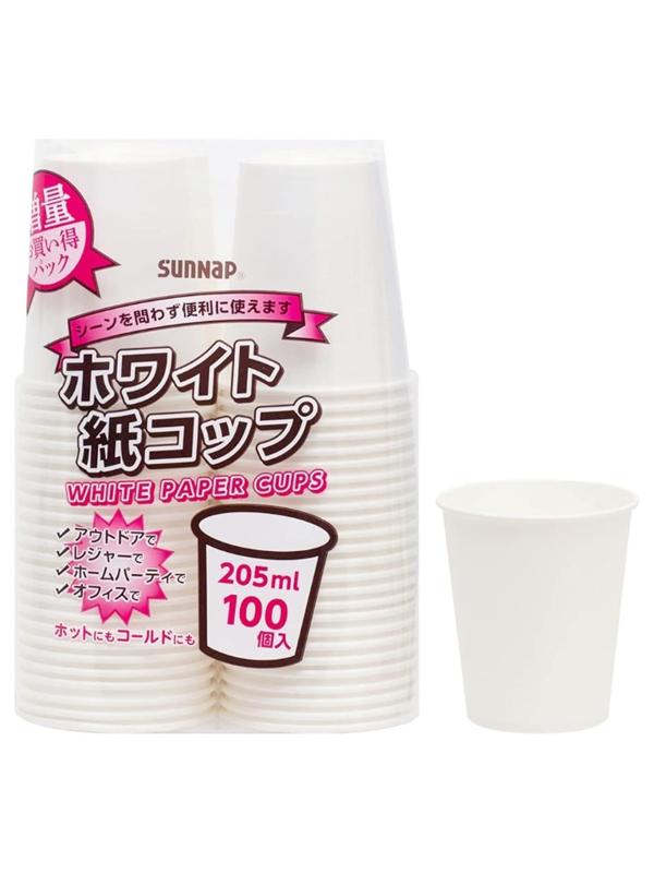 楽天cocohi-nataサンナップ（Sunnap） 紙コップ ホワイトカップ 205ml 100個入 ホワイト 業務用 商い用 大容量 約15×15×20cm