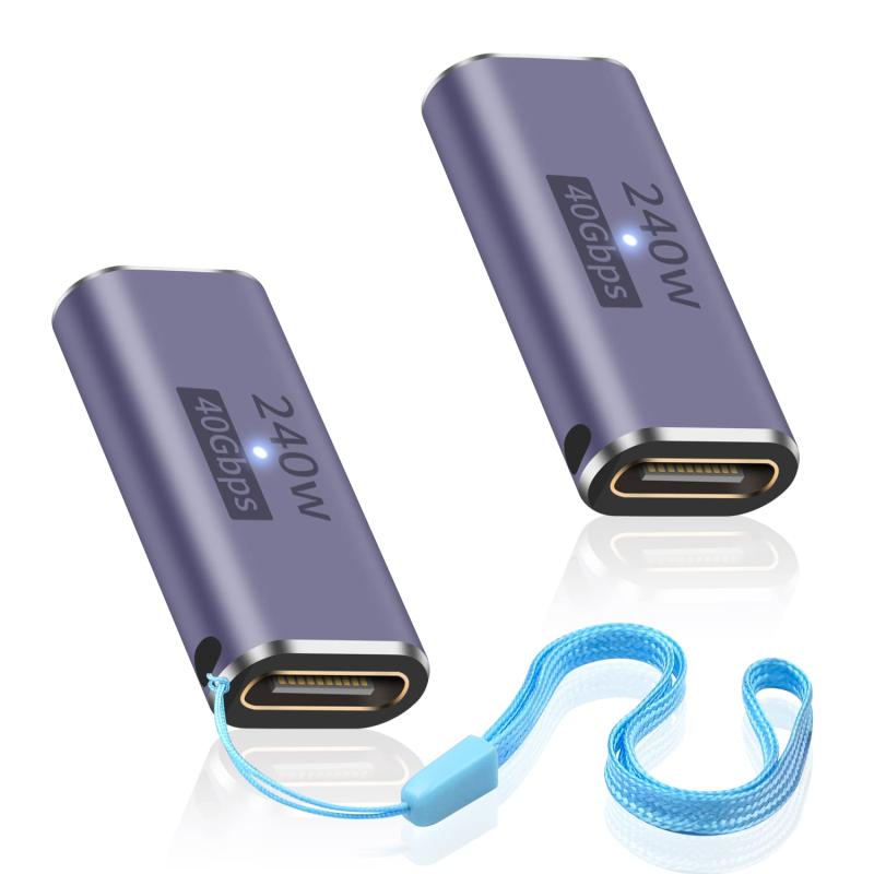 Duttek USB C メス メス 中継アダプタ、240W USB Type-c 中継アダプタ、USBタイプCアダプタ 40Gbps対応 8K@60Hz、Thunderbolt 3/4、Switch、iPad、MacBook対応(2パック)