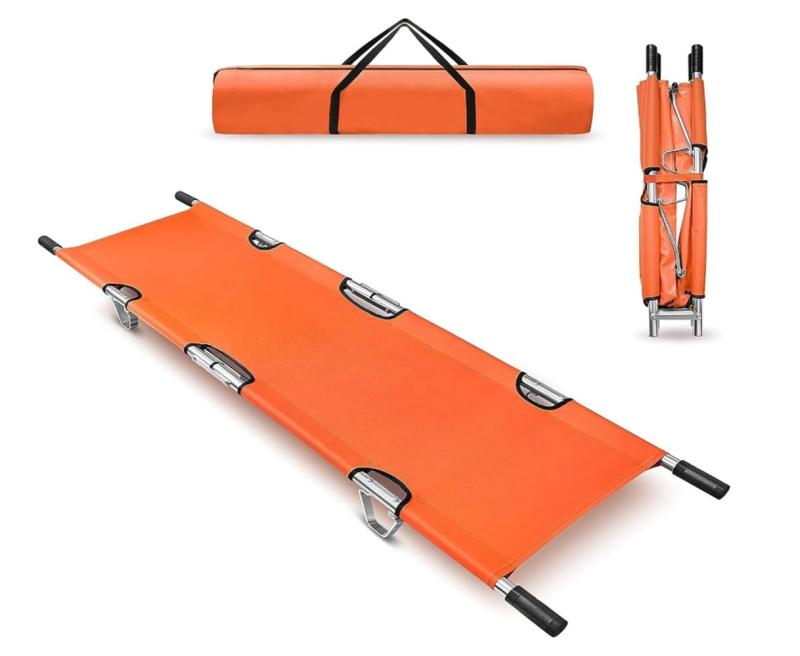 OLMMT 折りたたみ 担架 スチール製 ロングサイズ 防水 簡易担架 コンパクト 2つ折り ストレッチャー キ..