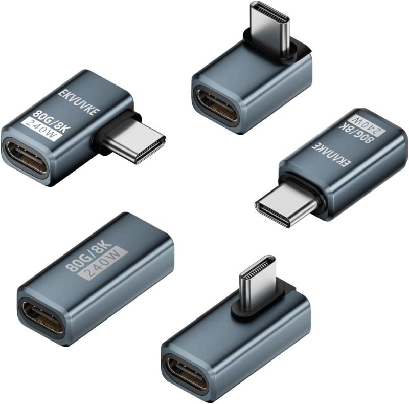 USB C L字 変換アダプタ, 曲げ5種類セット USB4.0 Type C 変換 OTG対応,240W/ 5A/ 48V急速充電,80Gbps高速データ転送,8K@60Hz映像出力スリムデザイン Thunderbolt 5/4/3、Mac Book
