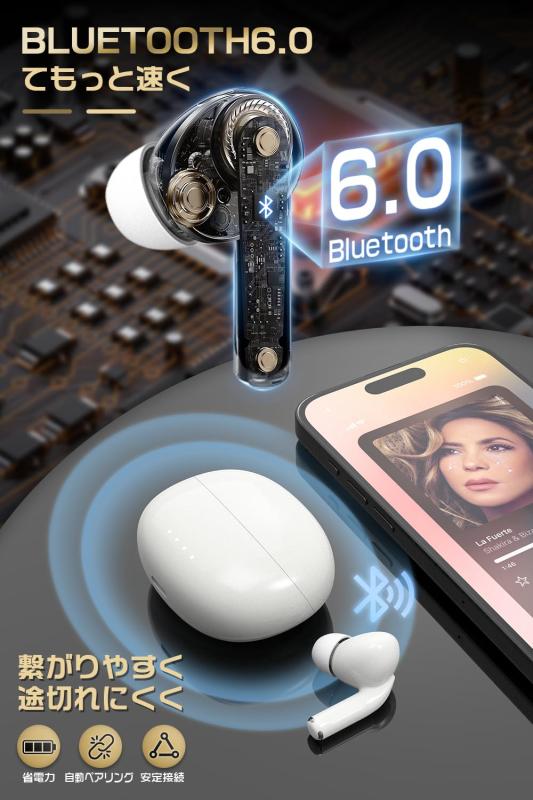 【臨場感溢れる音質】イヤホン bluetooth6.0 ワイヤレス 自動ペアリング ブルートゥース イヤホン タッチ操作 EDR搭載 Hi-Fi音質 ENCノイズキャンセリング 音漏れ抑制 ぶるーとぅーす 低遅延 マイ cocohi-nata-10251350 cocohi-nata サンプル画像3