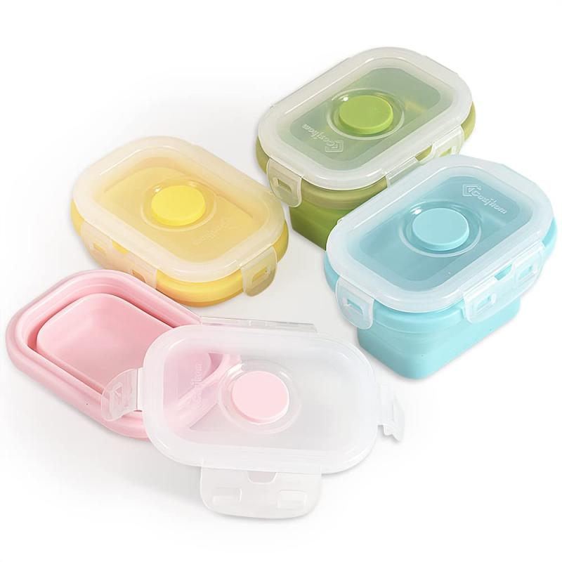 Cozihom 折りたたみ式シリコン食品保存容器 分量管理容器 クリップ式蓋付き 積み重ね可能 省スペース 電子レンジ/冷蔵庫/冷凍庫/食器洗い機対応 5オンス 4個パック