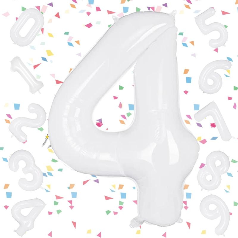 EXGOX 数字 バルーン ホワイト 大きい 誕生日 ナンバー 4 アルミ風船 32インチ ハッピーバースデー パーティー 成人式 入学 卒業式 記念日 お祝い 飾り付け