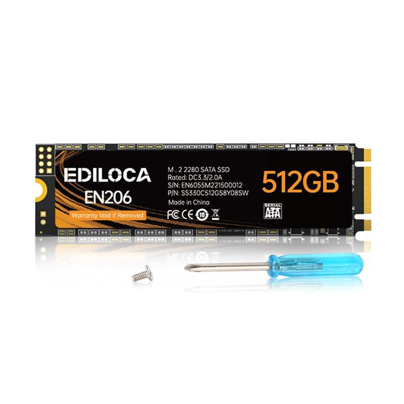 EDILOCA EN206 SSD 512GB M.2 2280 3D TLC NANDフラッシュ搭載 SATA III 6Gbps エラー訂正機能 低消費電力 耐衝撃 内蔵型SSD 3年 (512GB)