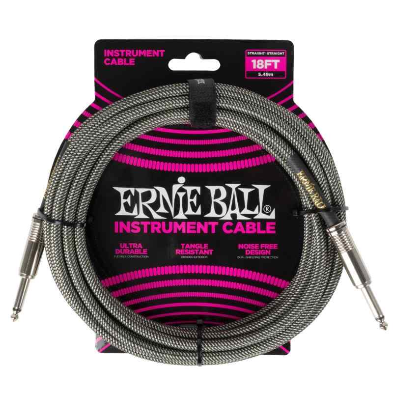 【正規品】 ERNIE BALL 6433 楽器用シールドケーブル 18フィート BRAIDED INSTRUMENT CABLE 5.49m シルバー・フォックス