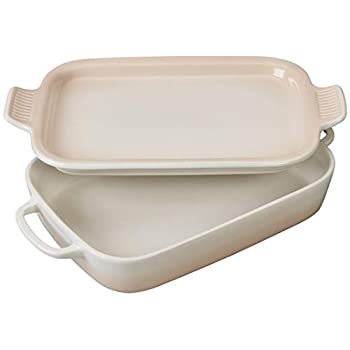 【中古】Le Creuset PG2015-13716 長方形皿 大皿蓋付き 14 3／4インチx9インチx2 1／2インチ (2.75クォート) )、メレンゲ。