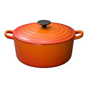 【中古】ルクルーゼ ココット ロンド ホーロー 鍋 IH 対応 24cm オレンジ