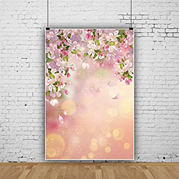 【中古】(未使用品)Qinunipoto 美しい桃の花 壁の写真 背景 ピンクの花 ビニール1m x 1.5m 写真の背景 子供赤ちゃんの女の子シャワー花のマイ
