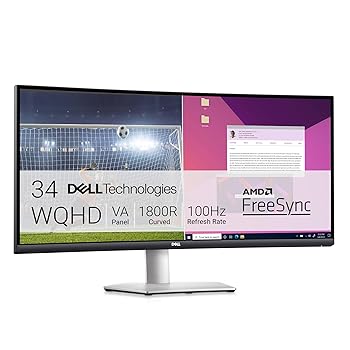 【中古】(非常に良い)Dell Monitor 34-Inch WQHD (3440x1440) 100Hz 4Ms AMD FreeSync Curved, Adaptive Sync Technology, Adjustability - Height/Tilt