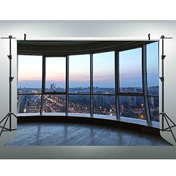 【中古】EOA 7(W) x5(H) フィート ウィンドウ シティビュー ビジネス 背景 オフィス 木製床 背景 ポートレート 会議 都会の背景 バナー スタジオ小道具