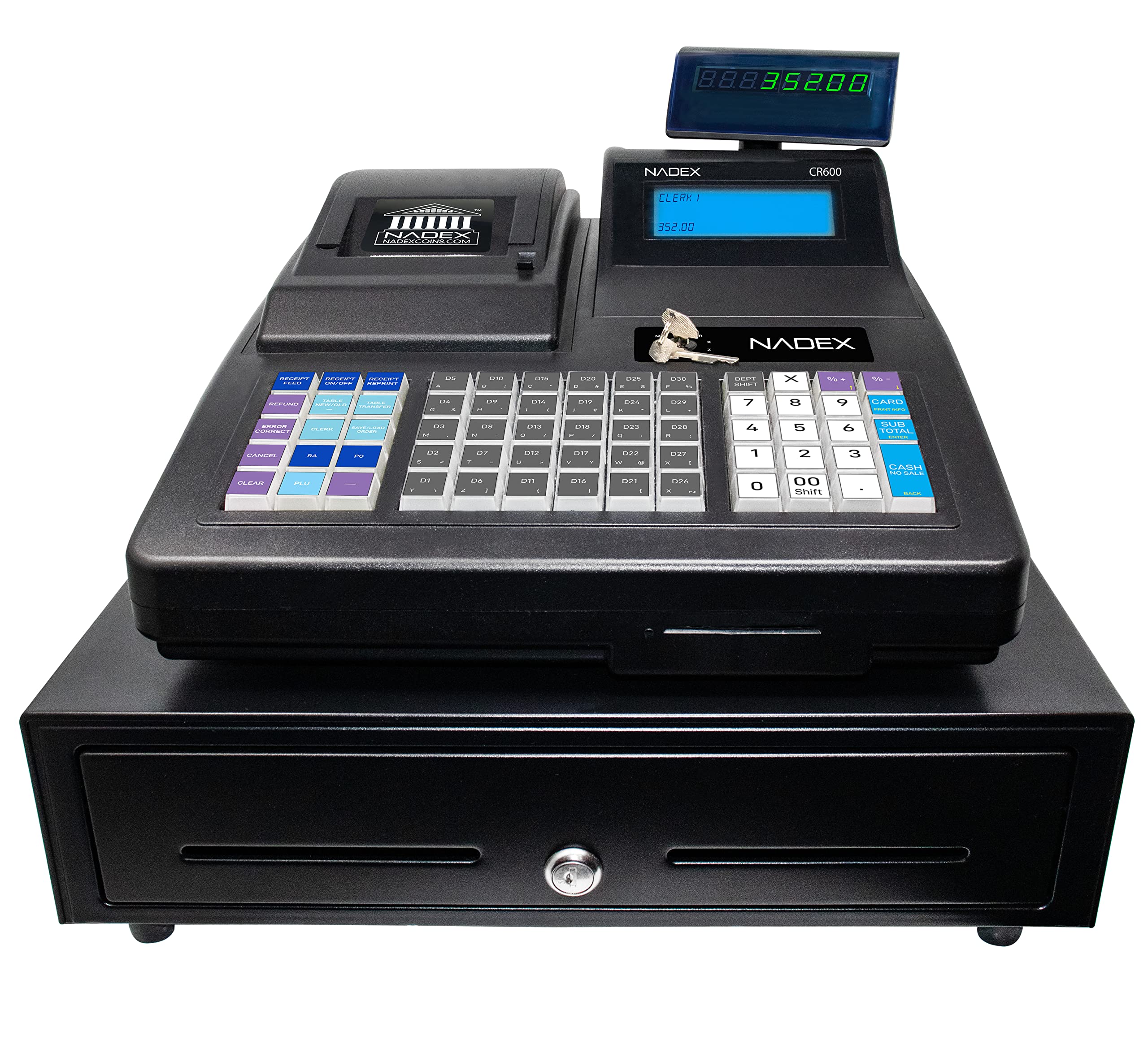 【中古】Nadex CR600 キャッシュレジスター、9500 PLU Lookups 60 Dept 50 Clerks 5 Bill 8 コインコンパートメント 2 チェックスロット ヘビーデューティ スチール キャ