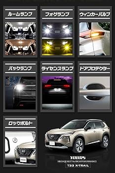 (非常に良い)YOURS(ユアーズ) エクストレイル T33系 Gグレード 専用 LEDフル + ドアプロテクター + ロックボルト 7点セット ルームランプ [ガラスルーフ無し