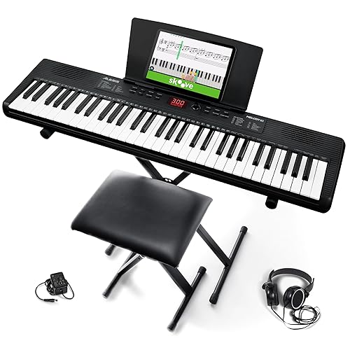 【中古】Alesis キーボード ピアノ 61鍵盤 スピーカー内蔵 ポータブル 初心者向け 電子キーボード スタンド ベンチ ヘッドホン タブレット／譜面スタンド