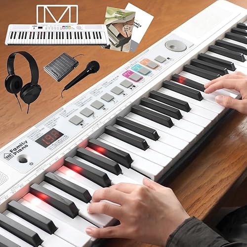 【中古】life_mart 電子ピアノ 61鍵 初心者 【 すぐに使える フルセット サステインペダル付き 】 電子キーボード 61鍵盤 白 軽量 光る鍵盤 日本語パネル