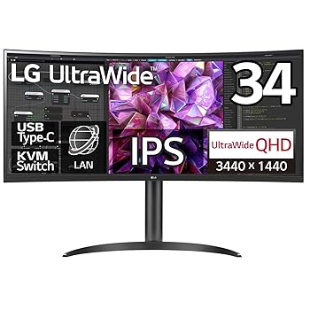 【中古】(非常に良い)LG モニター ディスプレイ 34WQ75C-B 34インチ/曲面型ウルトラワイド(3440×1440)/IPS アンチグレア/HDR/LAN端子/KVMスイッチ/HDMI×2,DisplayPort×1/フリッカーセーフ、ブルーライト低減 /3年安心・無輝点保証【メーカー名】【メーカー型番】【ブランド名】LG ディスプレイ 【商品説明】LG モニター ディスプレイ 34WQ75C-B 34インチ/曲面型ウルトラワイド(3440×1440)/IPS アンチグレア/HDR/LAN端子/KVMスイッチ/HDMI×2,DisplayPort×1/フリッカーセーフ、ブルーライト低減 /3年安心・無輝点保証有線LAN端子(RJ45)を実装。ノートPCとUSB Type-Cケーブルを1本差すだけで、従来の映像+音声データ(DP Alt Mode)、PCの充電(USB Power Delivery)、データ転送に加え、有線による安定したネットワーク通信を実現。※ご購入前にご確認ください ・中古品のため、状態や付属品に個体差がございます ・お客様都合による返品・キャンセルはお受けしておりません ・当店は複数モールで在庫を共有しているため、タイミングにより欠品となる場合がございます ■ 安心してご購入いただくために 当店では、商品を一点ずつ検品・動作確認のうえ出荷しております。 中古品ではございますが、できる限り安心してご使用いただける状態でお届けできるよう努めております。 ■ 付属品について 中古品のため、説明書・外箱・CD-ROM等は付属しない場合がございます。 また、商品名に「限定」や「保証」と記載があっても、特典や保証、ダウンロードコードは付属いたしません。 レンタル落ち商品につきましては、収納BOX・DVDケースもないものとしてお考えください。 掲載内容と付属品が異なる場合、受注前に内容確認のメールをお送りいたします。 ■ 商品画像について 掲載画像はイメージ画像または代表画像を使用しておりますので、あらかじめご了承ください。 ■ 商品の状態について 中古品のため、キズ・汚れ・使用感等がある場合がございます。あらかじめご理解のうえご購入をお願いいたします。 ■ 在庫について ご注文のタイミングにより、在庫切れとなる場合がございます。その際は誠に恐縮ですが、キャンセルのご案内を差し上げる場合がございます。 ■ ご注文からお届けまで 1．ご注文 ご注文は24時間受け付けております。 2．ご注文確認 ご注文後、当店より確認メールをお送りいたします。 3．在庫確認・出荷準備 当店では複数モールで併売しているため、ご注文後に在庫確認を行っております。 また、中古品は再点検・メンテナンス・梱包を行うため、発送まで4〜10営業日ほどお時間をいただきます。 4．出荷 発送後、配送業者および追跡番号をご案内いたします。 5．お届け 出荷後、通常1〜3日程度で到着いたします。 ※北海道・沖縄・離島はお時間をいただく場合がございます。 ■ 返品・キャンセルについて 【初期不良について】 商品到着後7日以内にご連絡いただいた場合に限り、返品・返金または交換対応をいたします。 【お客様都合による返品・キャンセル】 イメージ違い・不要になった等の理由による返品・キャンセルはお受けしておりません。0