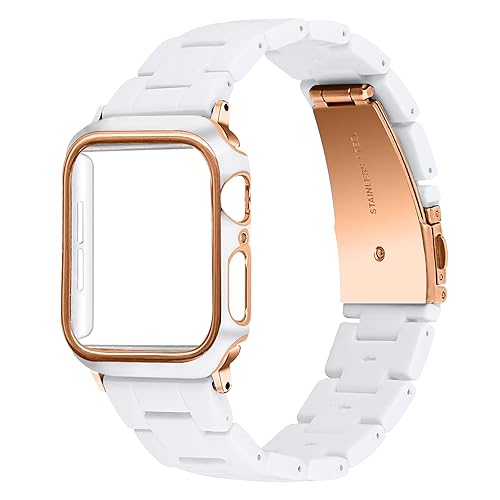 (非常に良い) コンパチブル Apple Watch バンド 樹脂ベルト 保護ケース付き コンパチブル iwatch 41mm 40mm 38mm 45mm 44mm 42mm 軽量 防水 一体型